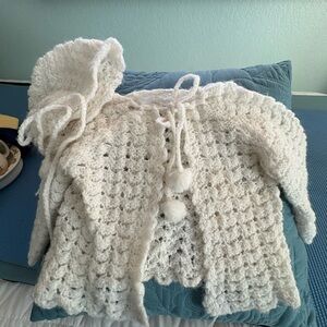Hand knit baby sweater and bonnet